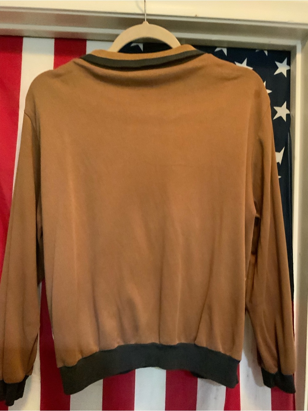 Vintage Two-Tone Floral Zip Front Long Sleeve Top - Brown/White - Picture 5 of 5